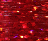 Red Veevus Holographic Tinsel, ideal for creating striking and seductive fly patterns.