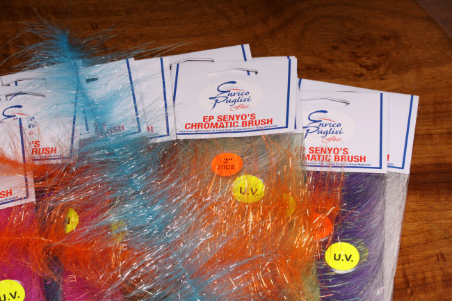 EP Senyo Chromatic Brushes with fox fur, Ice Dub, and EP Fibers for diverse fly tying