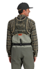 Simms Tributary Hybrid Chest Pack fits over shirts or jackets with adjustable straps.