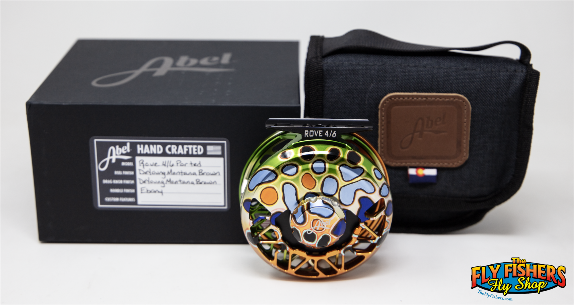 Abel ROVE 4/6 Fly Reel - Custom Shop DeYoung Montana Brown/Ebony Handle with reel pouch and box
