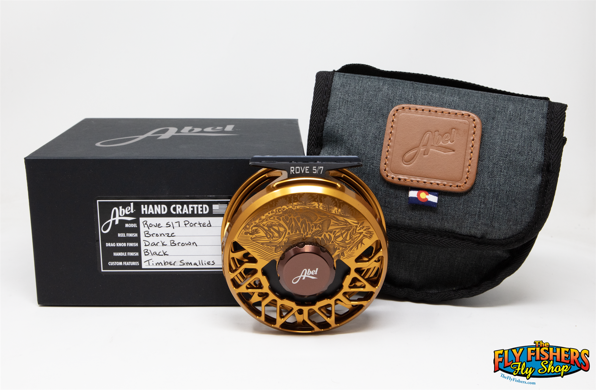 Abel Rove 5/7 Fly Reel Bronze/Dark Brown Knob/Underwood Timber Smallies/Black Handle with box and pouch