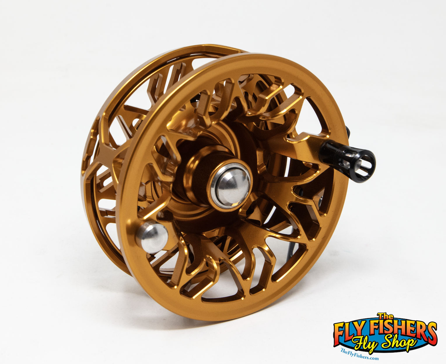 Spool side view of Abel Rove 5/7 Fly Reel Bronze/Dark Brown Knob/Underwood Timber Smallies/Black Handle