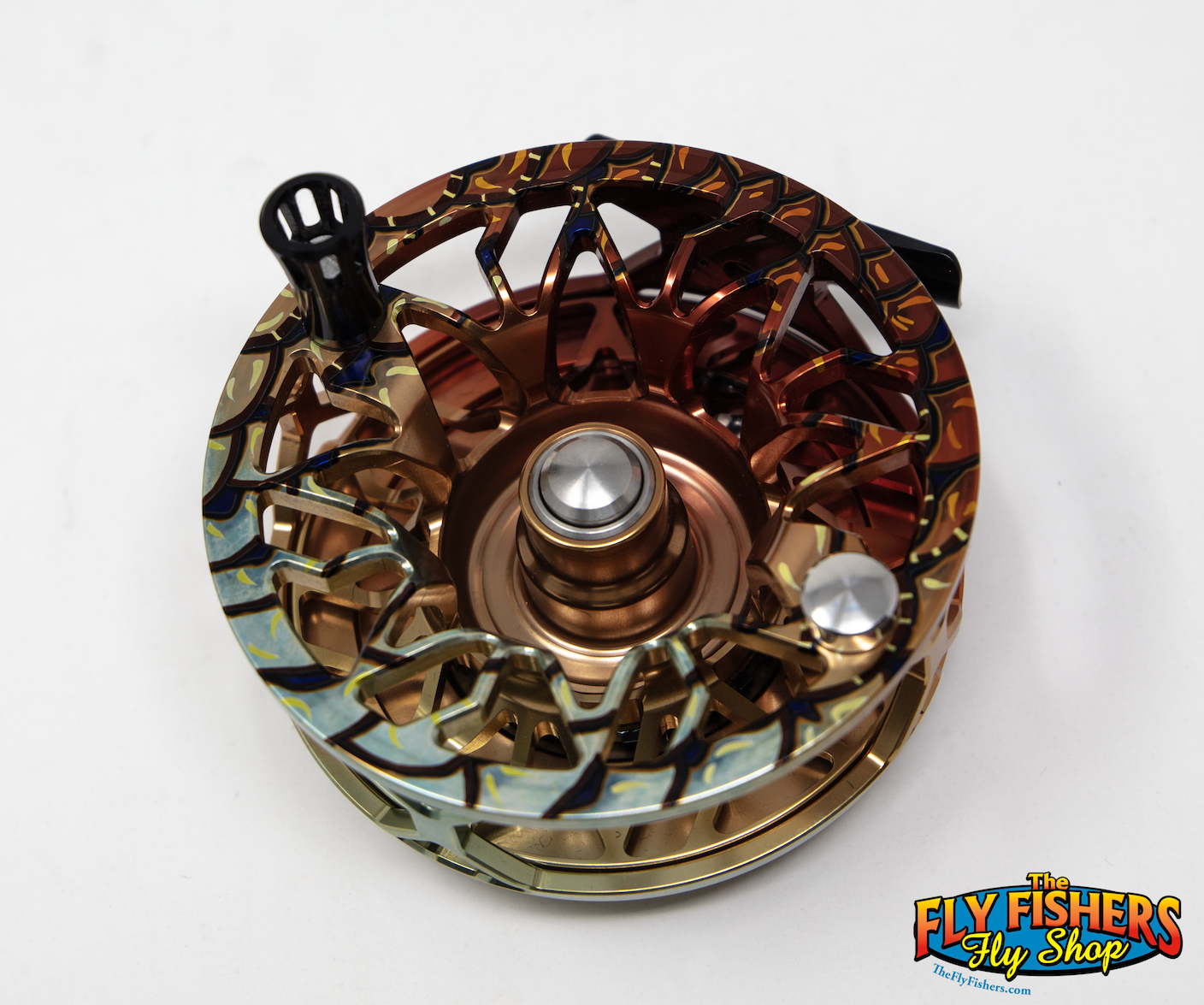 Back of Abel ROVE 7/9 Fly Reel - Custom Shop DeYoung Carp Flank/Black Handle