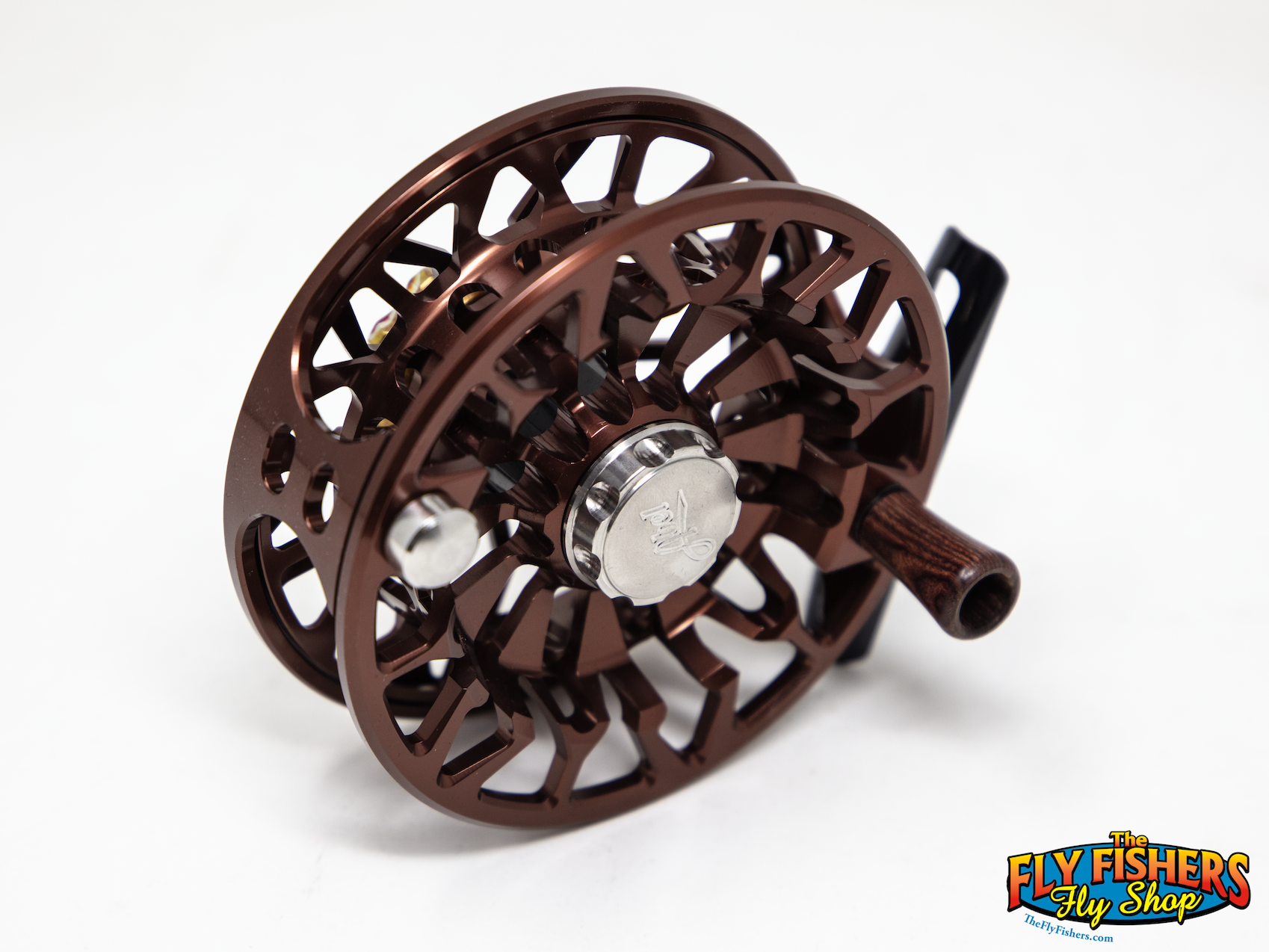 Back of Abel SDF 5/6 Fly Reel - Custom Shop Dark Brown/Classic Brown Trout
