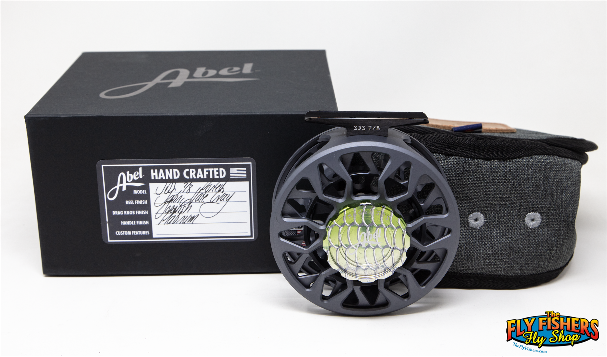 Abel SDS 7/8 Fly Reel - Custom Shop Satin Slate Grey with Bonefish Drag Knob with pouch and box