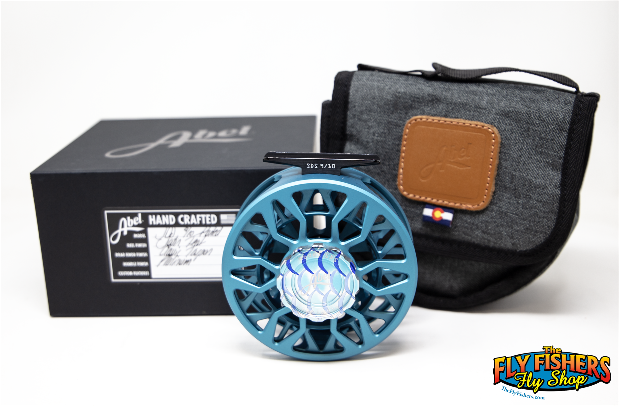 Abel SDS 9/10 Fly Reel - Custom Shop Satin Teal w/ Tarpon Drag Knob with box and pouch