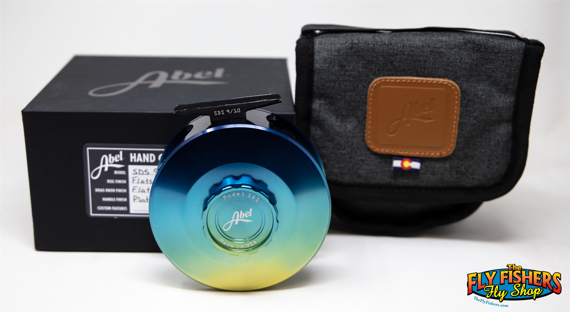 Abel SDS 9/10 Fly Reel - Custom Shop Flats Fade Solid Frame w/ Platinum Handle with reel pouch and box