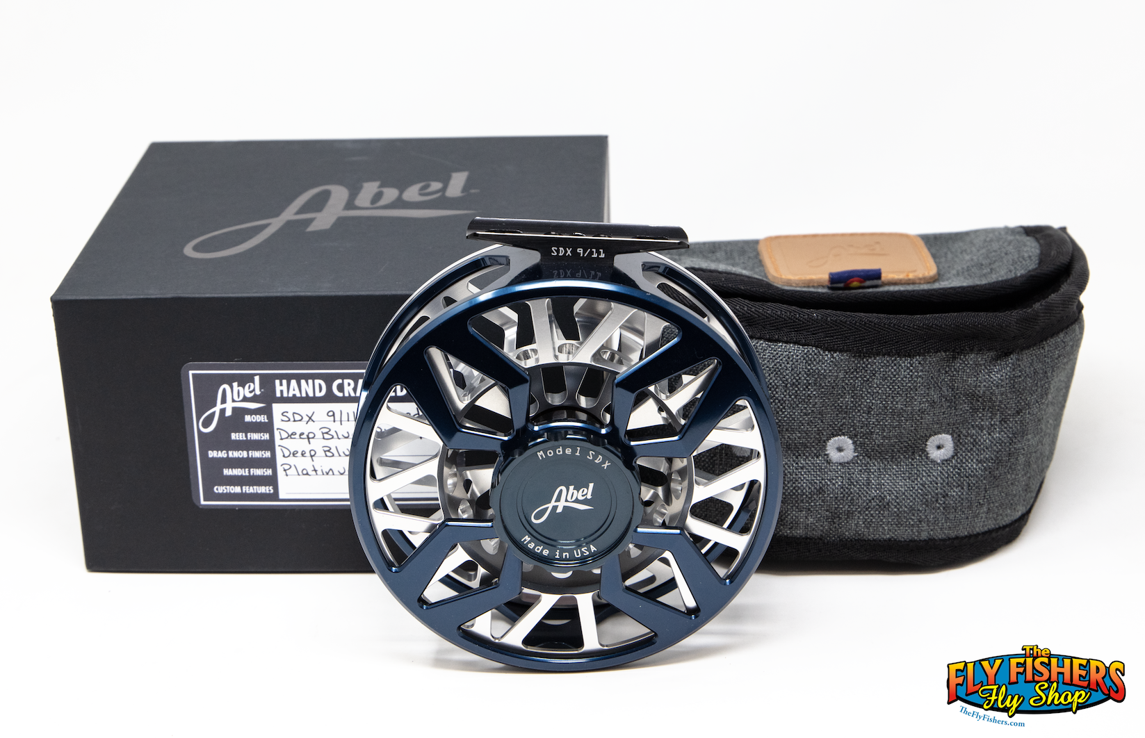 Abel SDX 9/11 Deep Blue Frame/Platinum Spool Fly Reel with box and pouch