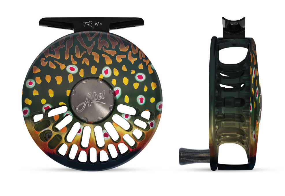 Shop in stock custom Abel TR fly fishing reels native brook trout artwork.