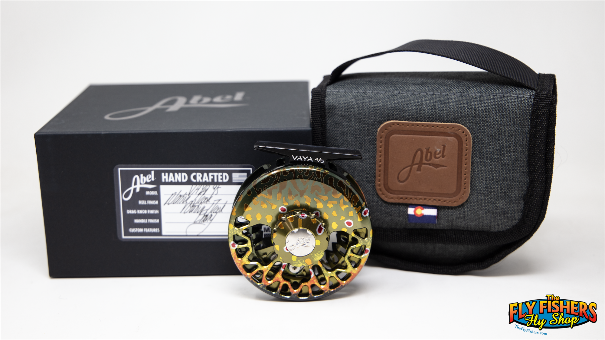 Abel VAYA 4/5 Fly Reel - Custom Native Brook Trout/Ebony Handle with reel pouch and box