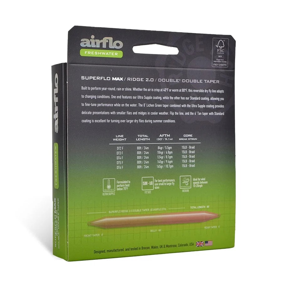 Airflo Superflo Max Ridge 2.0 fly line for cold water trout fishing low memory line