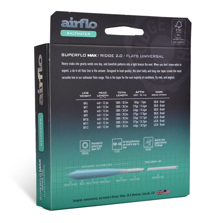 Back of box for Airflo Superflo Max Ridge 2.0 Flats Universal Fly Line