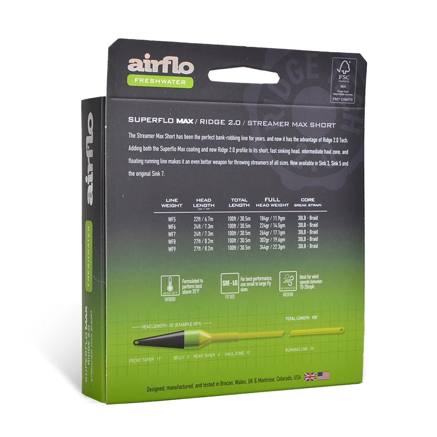 Airflo PVC free sinking fly line packaging and taper specs freshwater streamer line