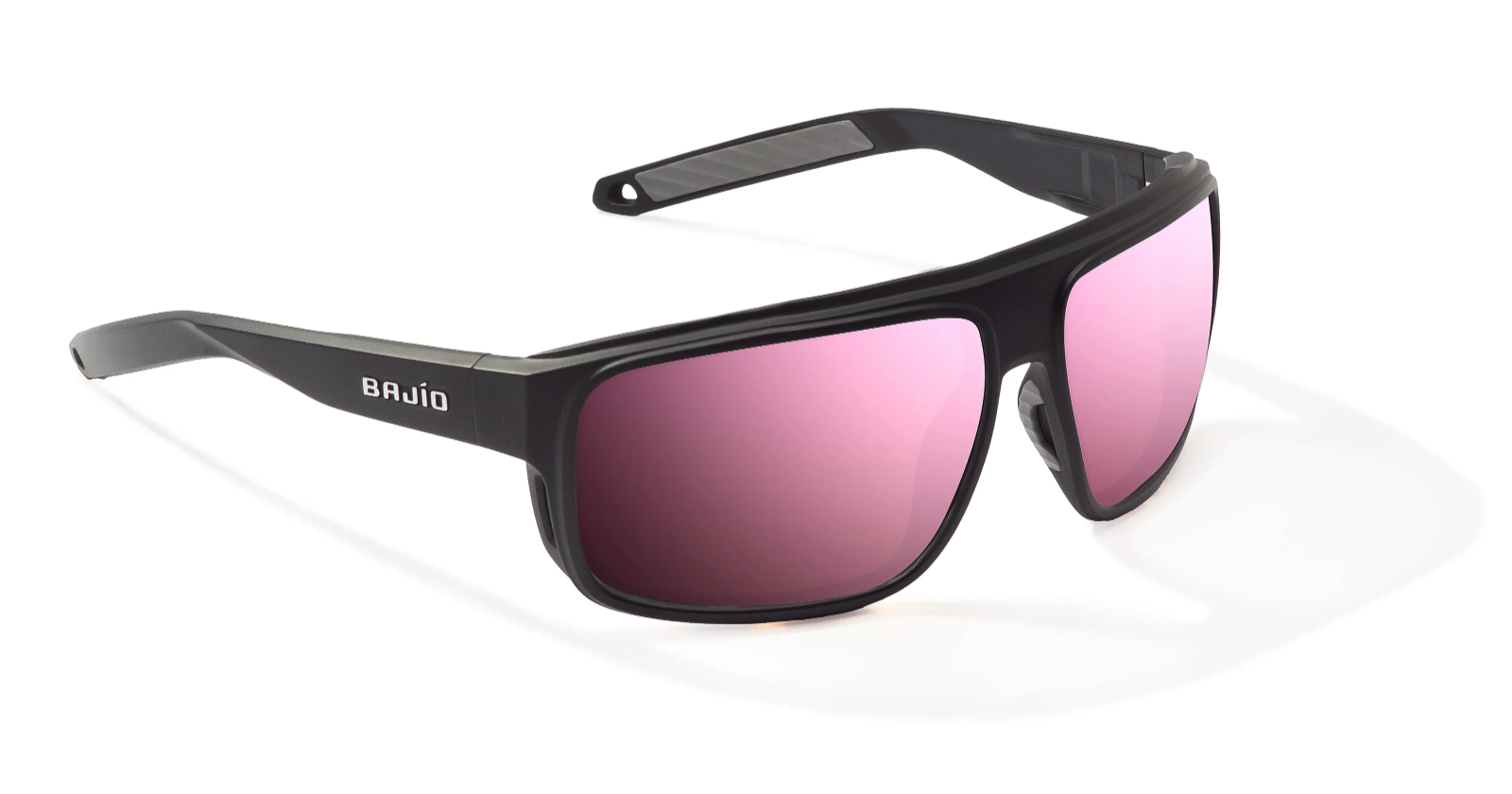 Bajio Greenland Polarized Sunglasses Matte Black Rose Mirror color angle view