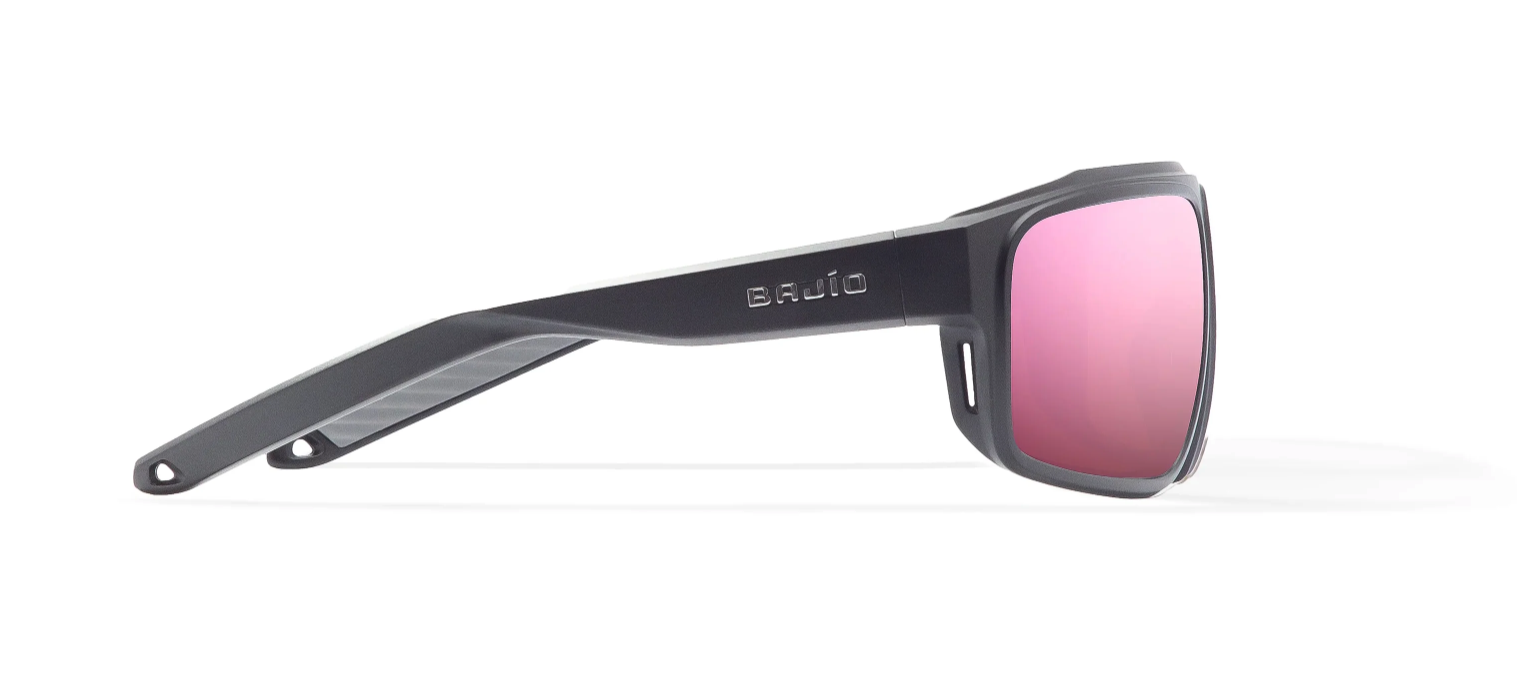 Bajio Greenland Polarized Sunglasses Matte Black Rose Mirror color side view