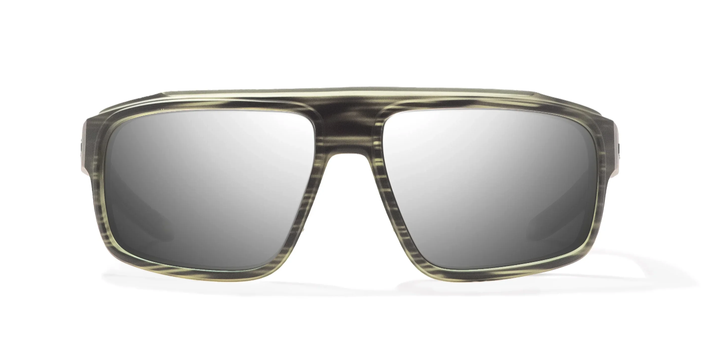 Bajio Greenland Polarized Sunglasses Gray Grass Matte Silver Mirror front view.