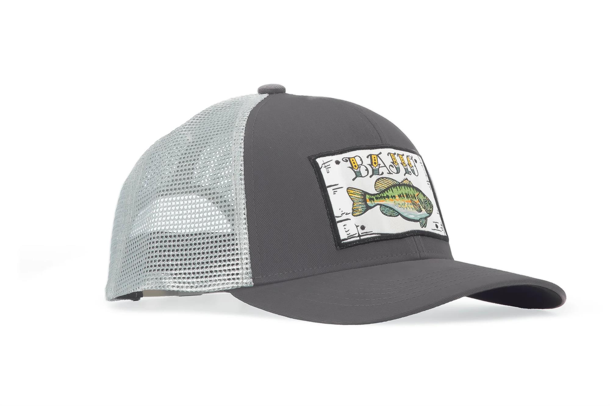 Bajio Bass Patch Trucker Hat Side Side angle of Bajio Bass Patch Trucker Hat showing breathable mesh panels
