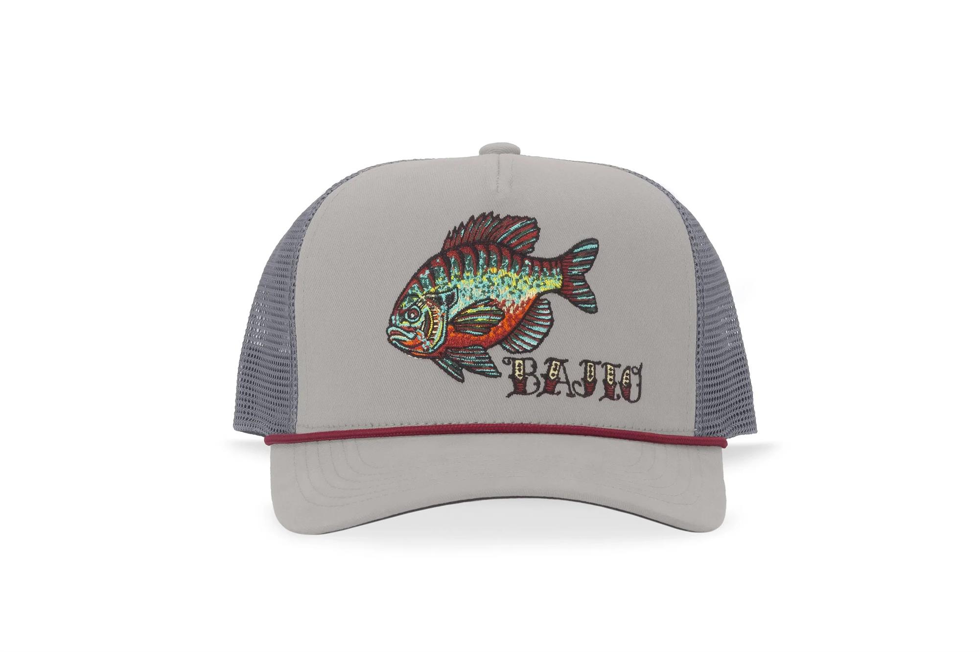 Bajio Bluegill Trucker Hat Gray mesh-back Bajio Bluegill Trucker Hat featuring detailed bluegill patch