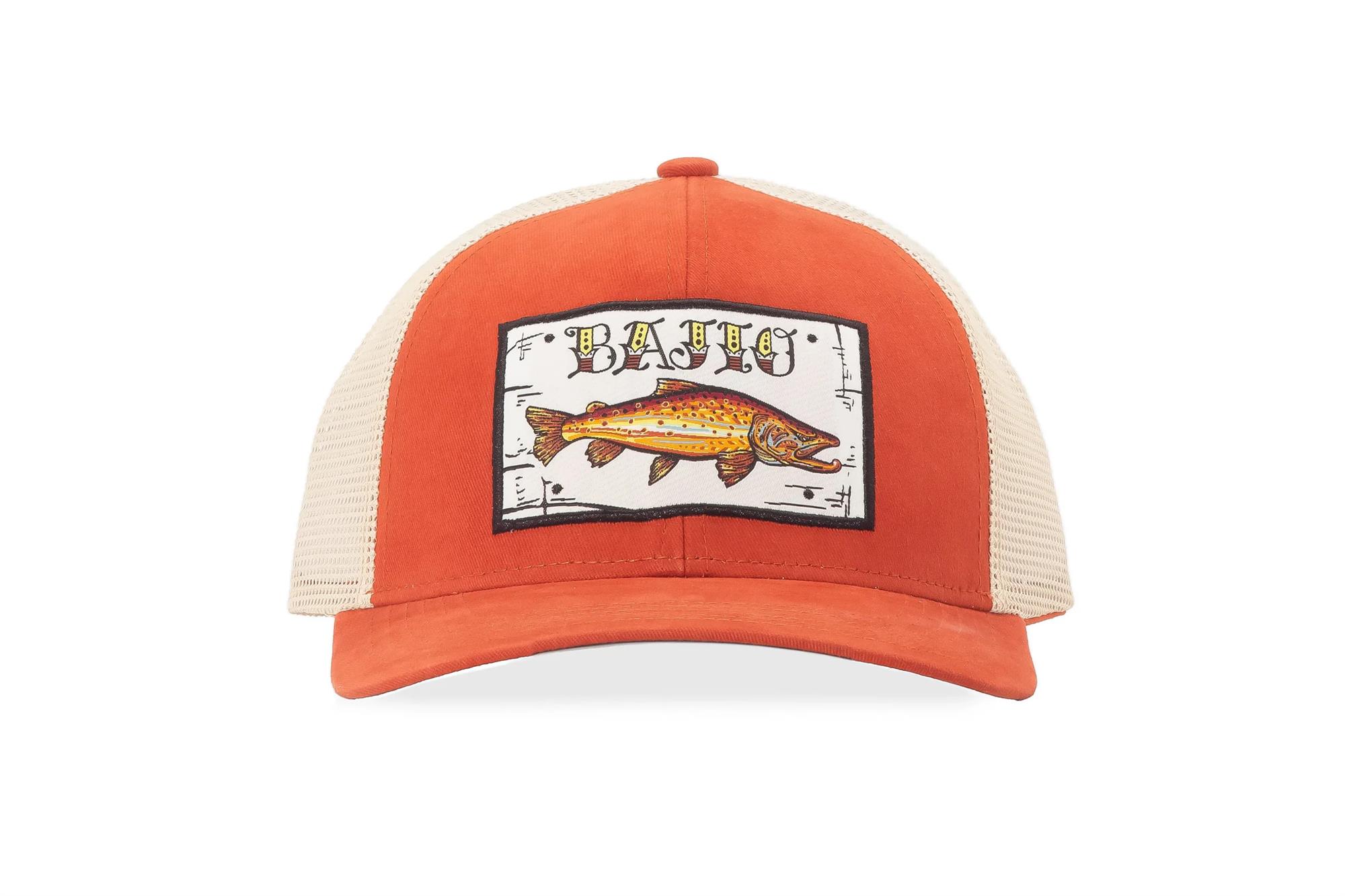 Bajio Brown Trout Patch Trucker Hat Bajio Brown Trout Trucker Hat front view with embroidered brown trout patch
