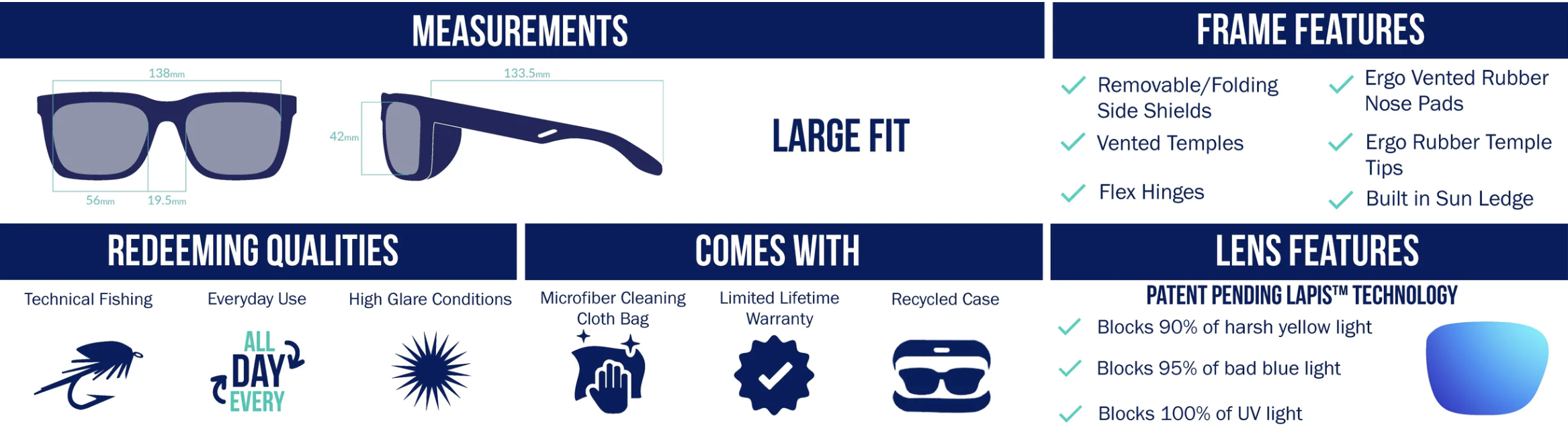 Baj&iacute;o Palehorse sunglasses measurements large fit frame features and LAPIS lens technology info