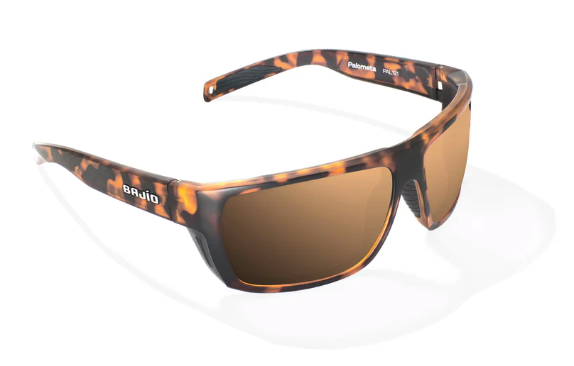 Angled top view of  Bajio Palometa Polarized Sunglasses Brown Tortoise Copper