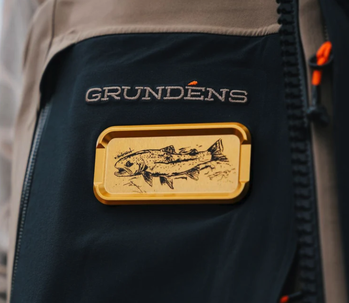 Cling Mag Grab Doublestack: Danforth Artwork Limited Edition Trout version attached to waders