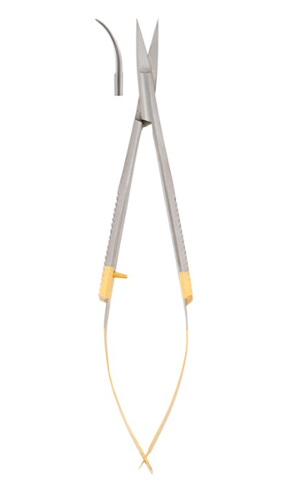 Dr. Slick 4" Spring Iris Scissors with curved blade tip