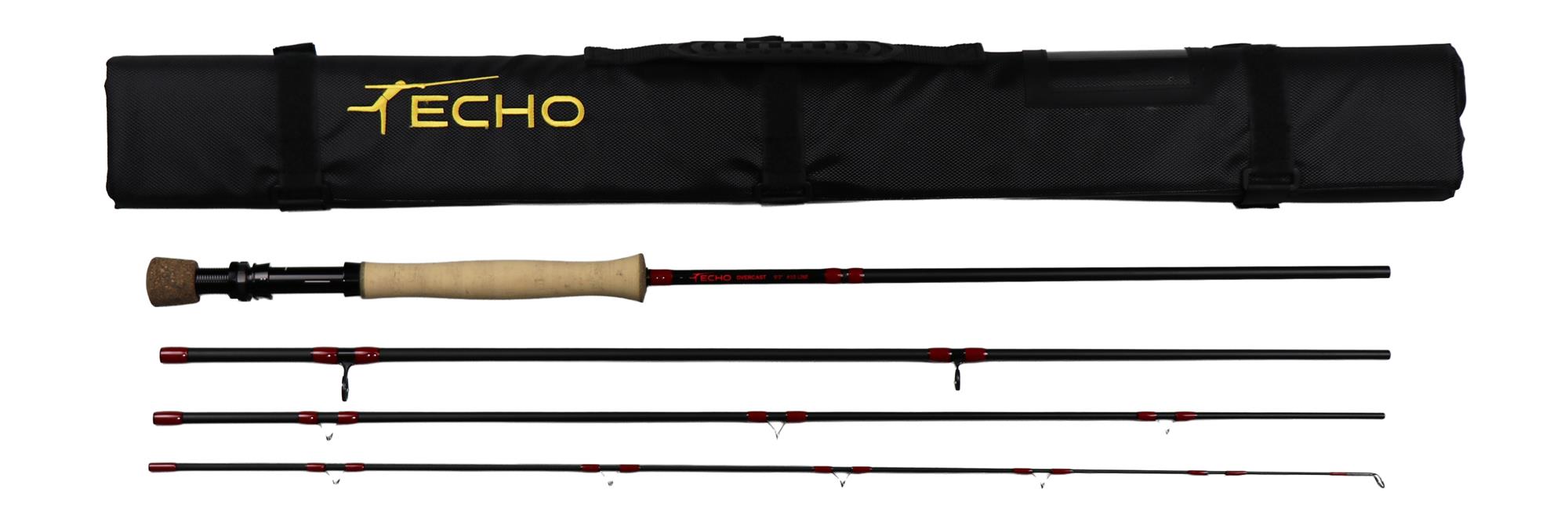 ECHO OverCast 9’3” saltwater fly rod broken down with rod roll case, fast-action distance casting fly rod