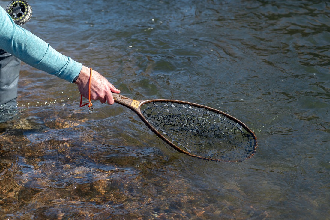 Fishpond Native Net River Armor floating landing net with rubber basket