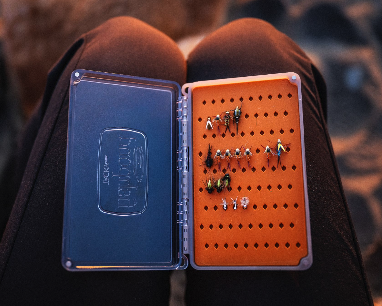 Tacky Day Pack Fly Box Burnt Orange with flies open