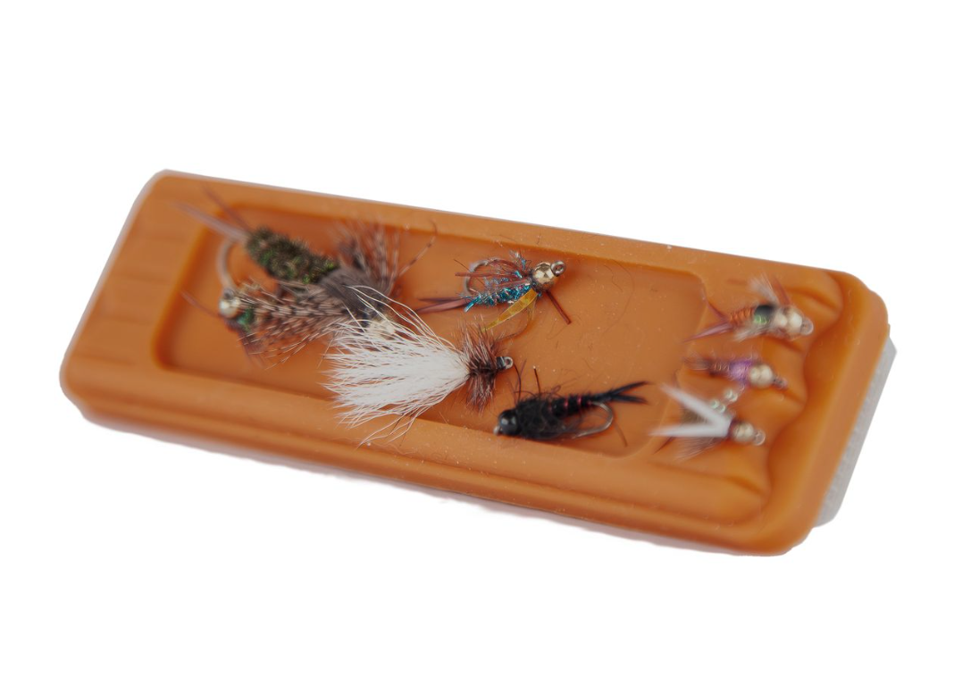Fishpond Tacky Fly Dock MagPad Burnt Orange with flies