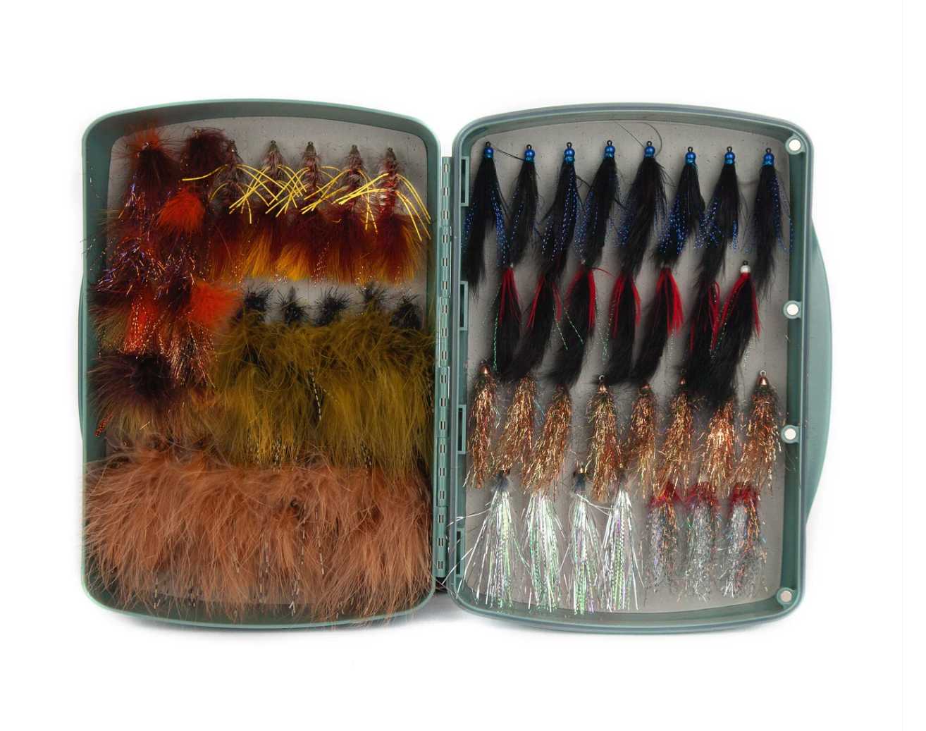 Fishpond Tacky Pescador Dynamic Foam Fly Box XL filled with trout streamers