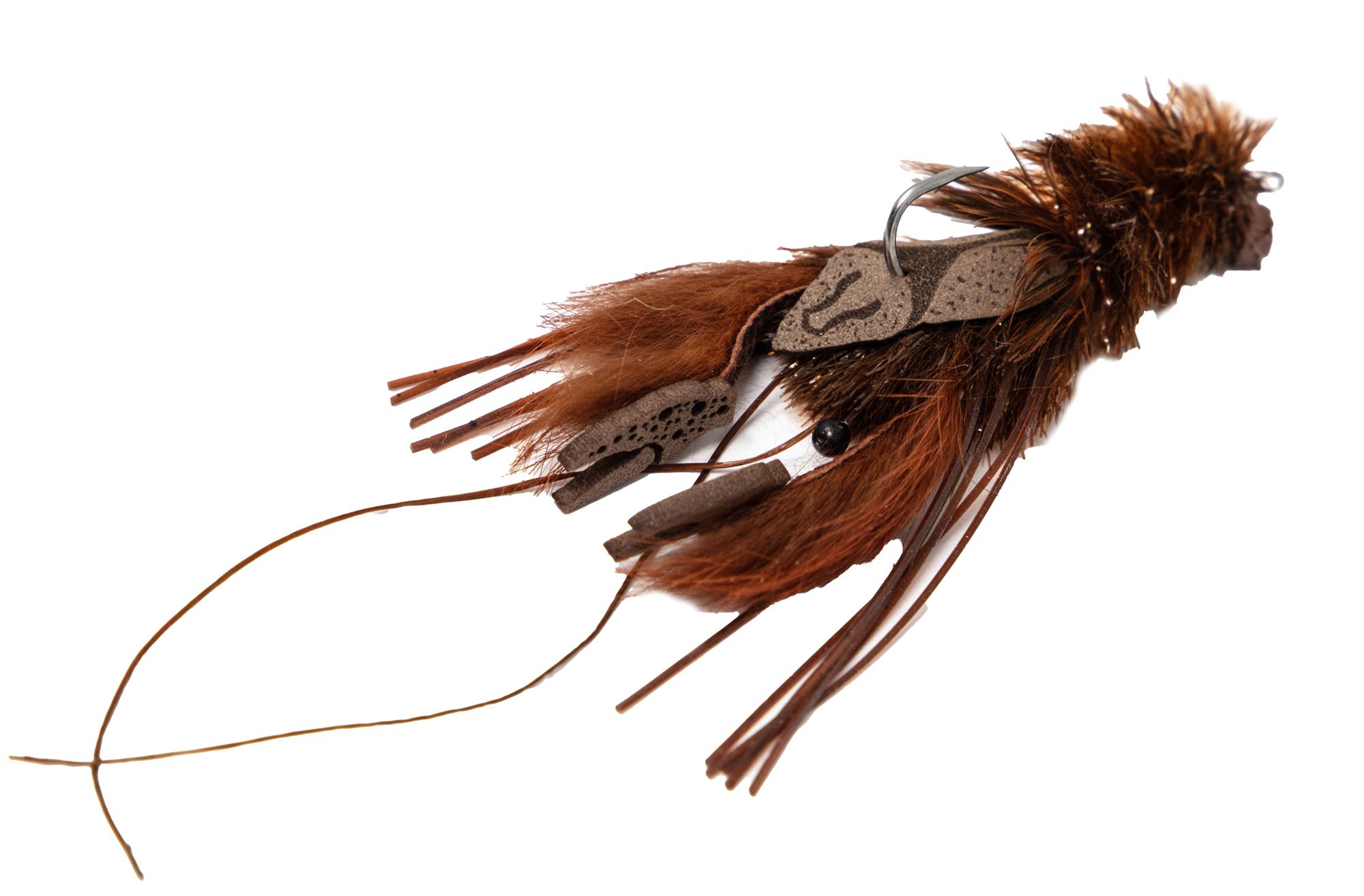 Angled top view of Chocklett Factory Craw Changer Fly Rusty Brown