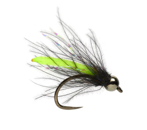 Samples' Caddis Pupa Chartreuse fly side profile