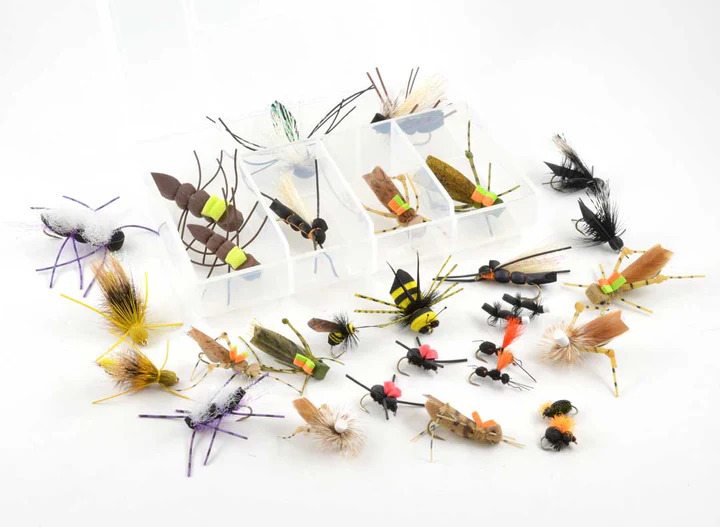 Rainy’s Favorite Terrestrial Fly Assortment 30-pack of hopper, beetle, and ant terrestrial flies for trout fishing