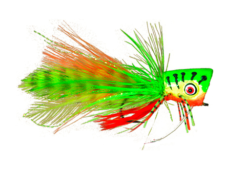 Buy Whitlock's UL Air Jet Popper Fire Tiger fishing fly for a best bass fishing popper fly.