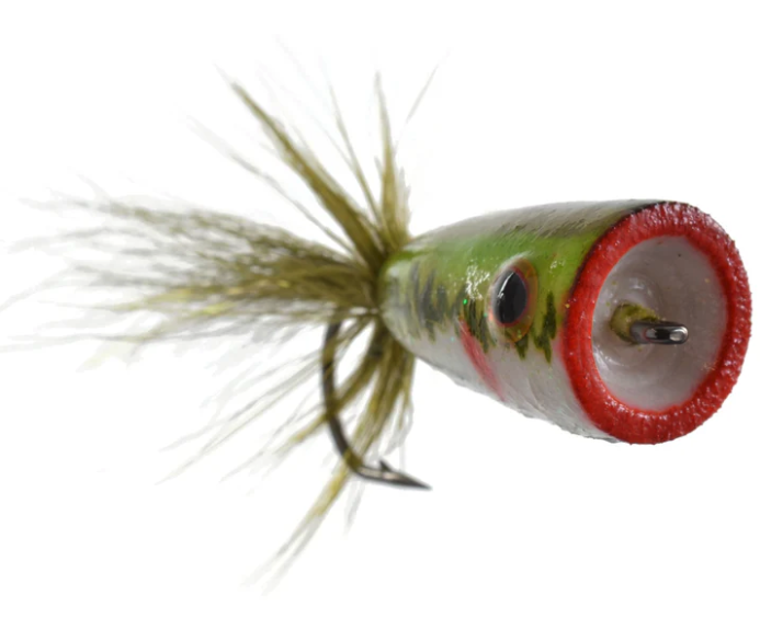 Angled front view of Wilsons Baby Bass Popper fly