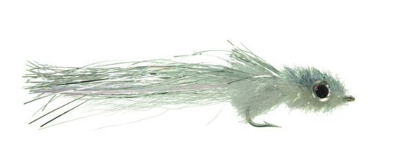 Grey and white Murdich Minnow perfect for using when fly fishing for bass