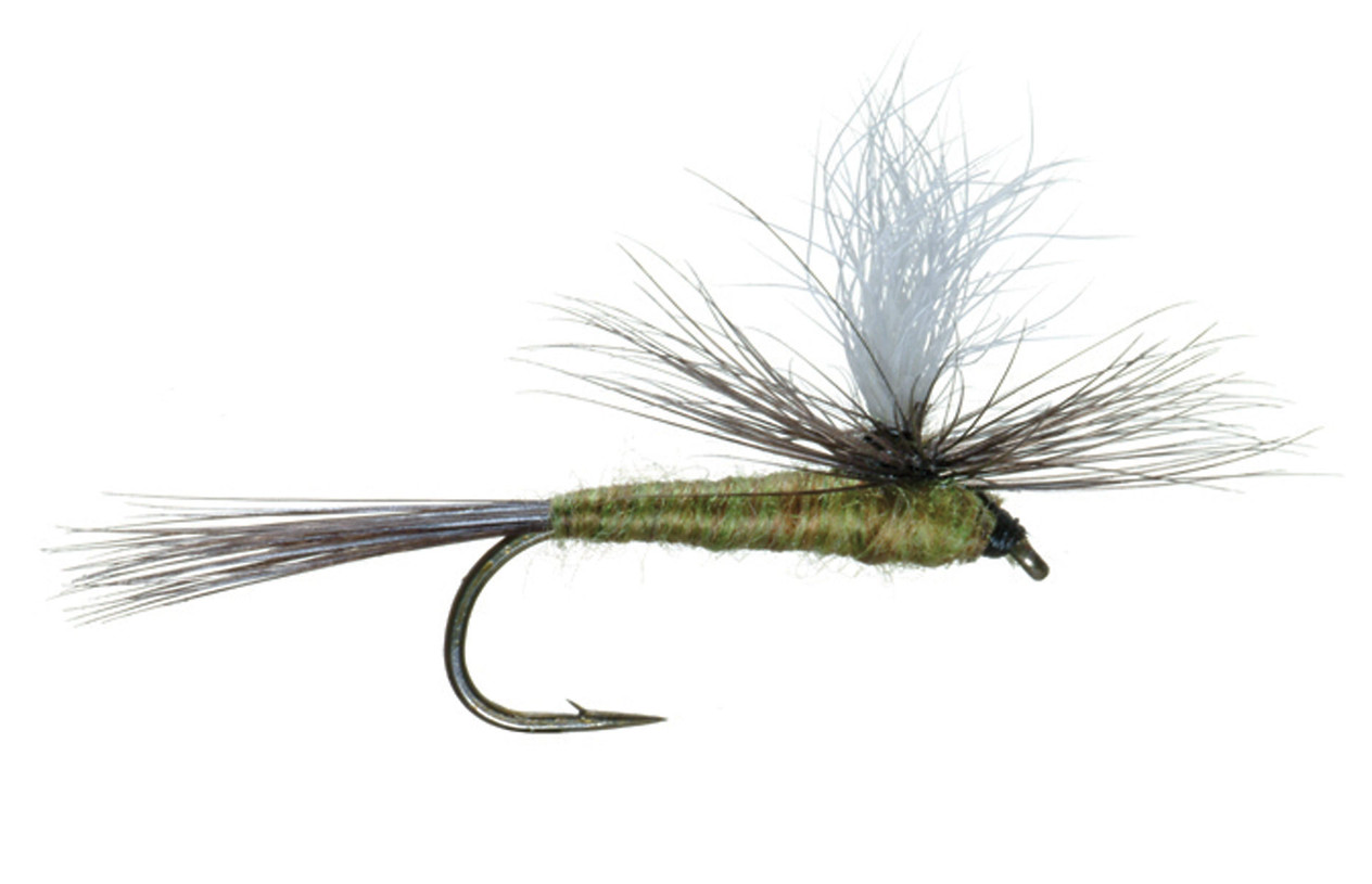 Side profile of Parachute Blue Wing Olive Trout Fly