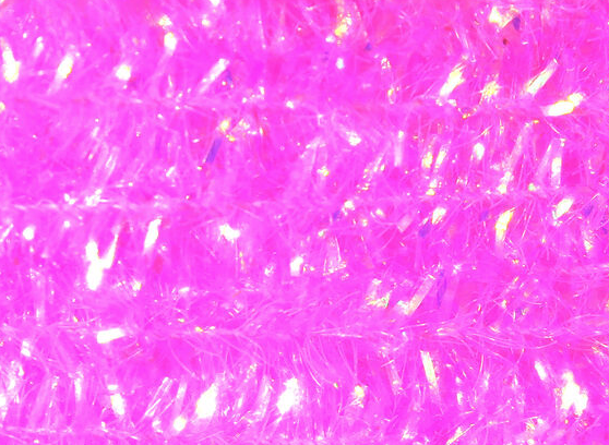 Sparkling pink tinsel chenille for unique fly tying creations.