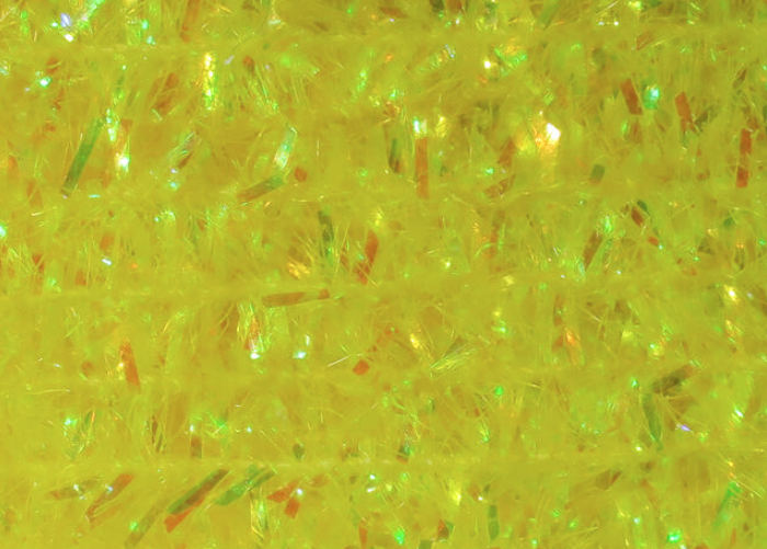UV reflective yellow tinsel chenille for attractive fly tying designs.