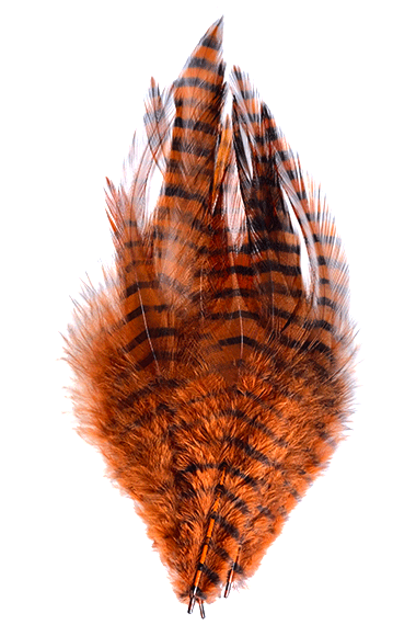 MFC Barred Saddle Hackle Fly Tying Feathers  Burnt Orange