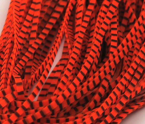 Barred Fl Orange dyed Hareline Magnum Predator Rubber Legs for fly tying