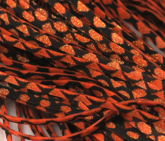 Barred Orange dyed Hareline Magnum Predator Rubber Legs for fly tying