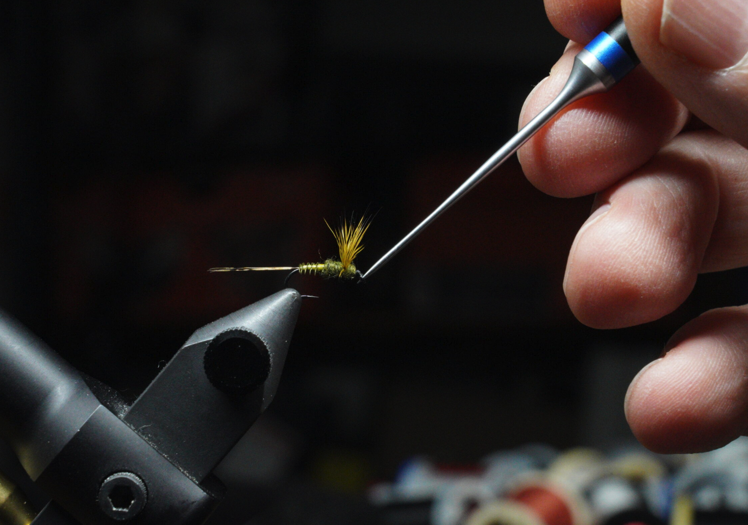 Smhaen Dubbing Needle being used on a trout fly.