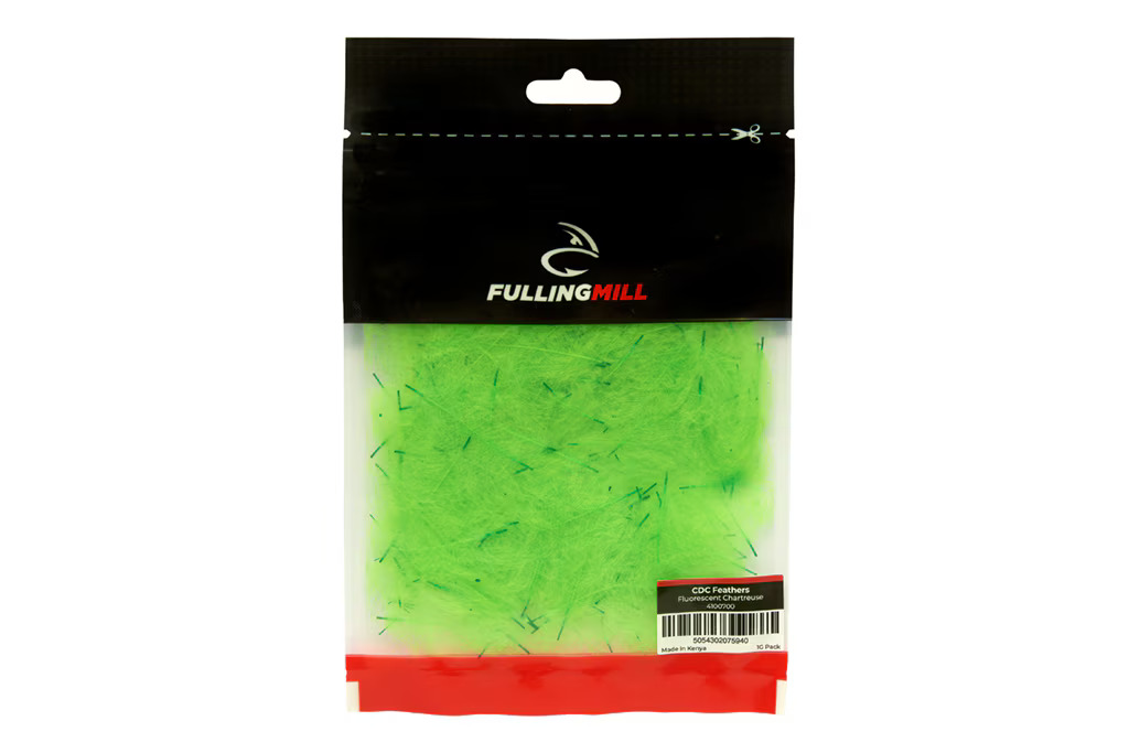 Fluorescent chartreuse CDC feathers for high visibility dry flies and attractors