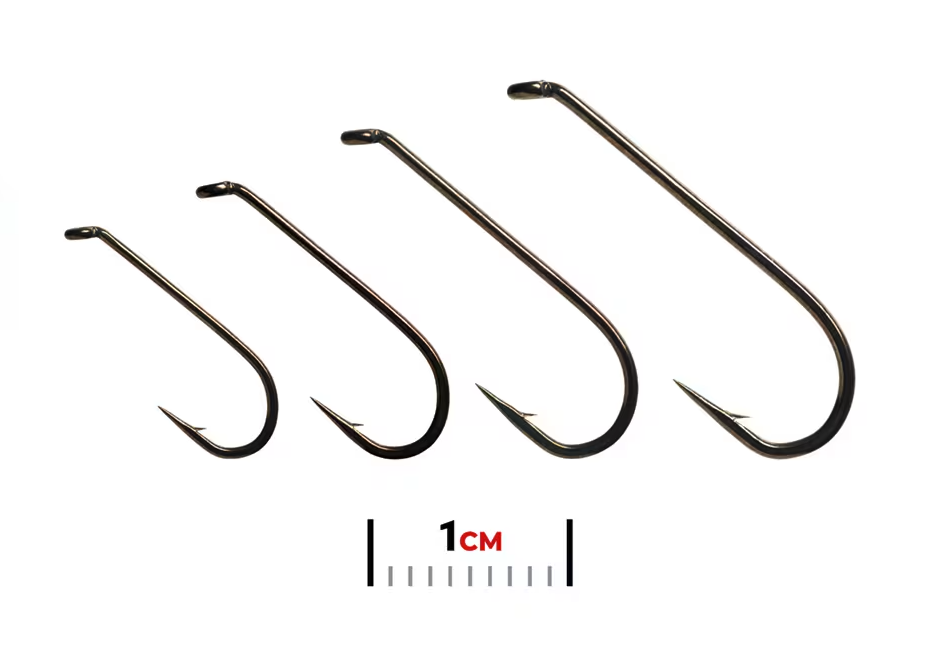 High-quality non-reflective black hooks by Fulling Mill designed for nymph fishing success.