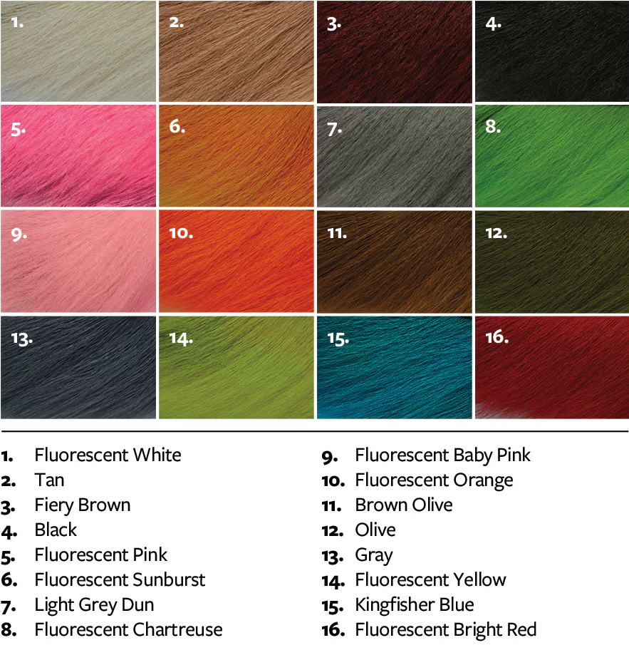 Fulling Mill Premium Selected Bucktail Color Chart