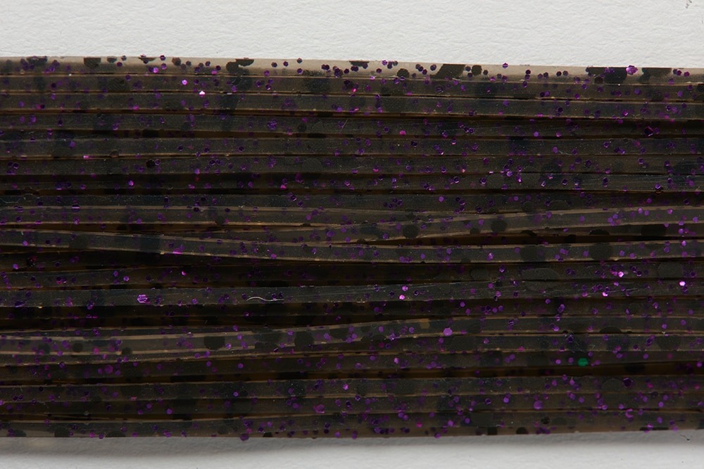 Fulling Mill Splash Legs rubber legs – gray with purple flake speckled silicone legs close-up