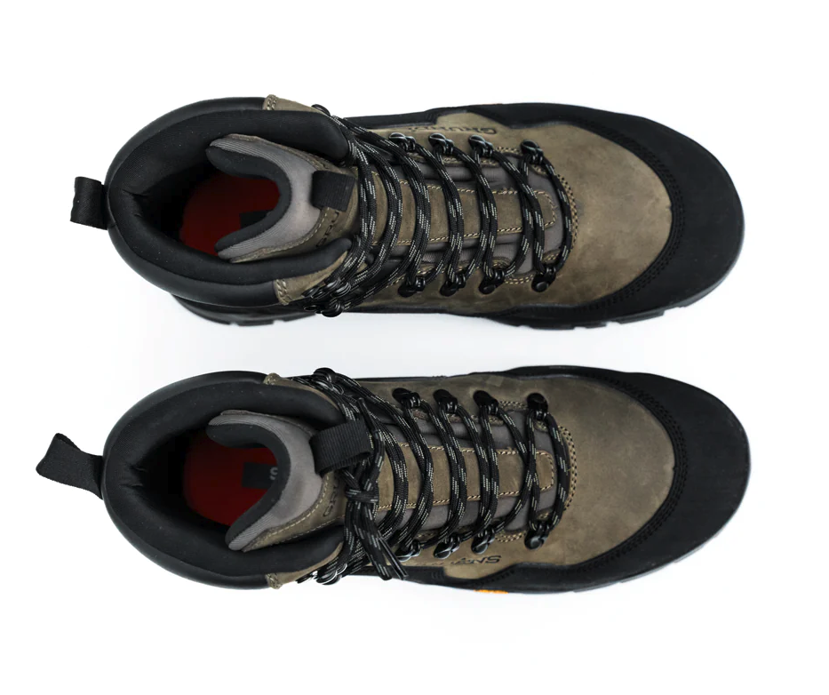 Grundens Bankside Wading Boots with concealed lace hardware, protecting neoprene stocking feet, order now.